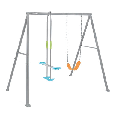 Two Feature Colored Playground Swing Set with Trapeze Bar for Kids, Gray (Used) - VMInnovations