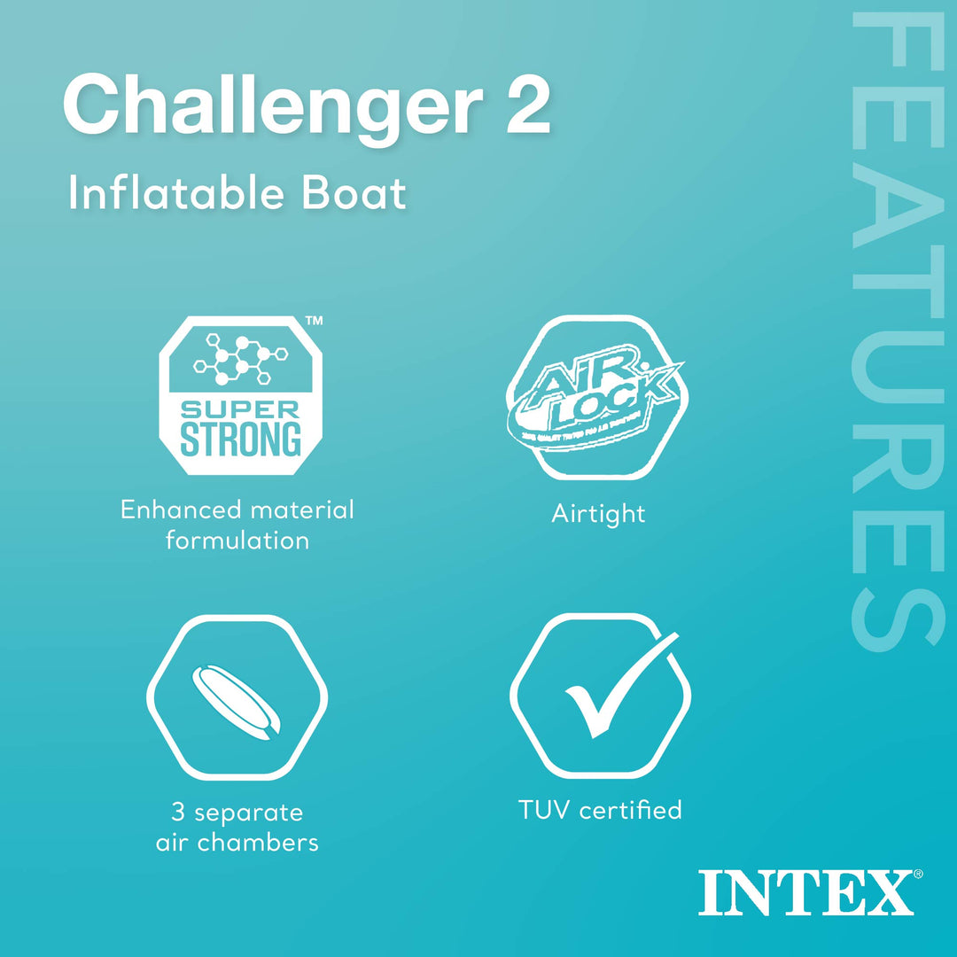 Intex Challenger 2 Inflatable 2 Person Floating Boat Raft Set w/ Oars & Air Pump