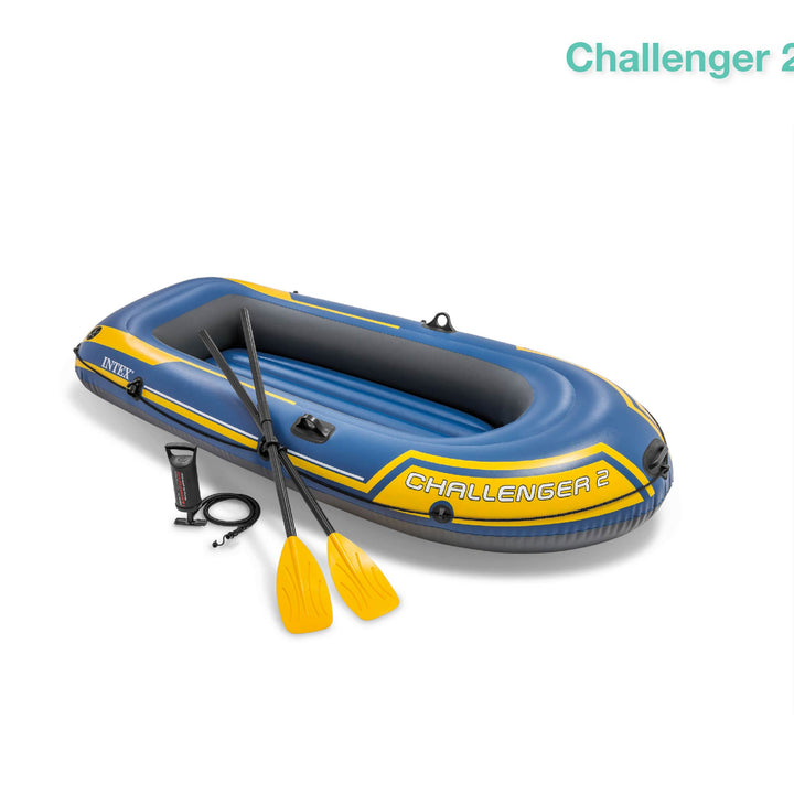 Intex Challenger 2 Inflatable 2 Person Floating Boat Raft Set w/ Oars & Air Pump