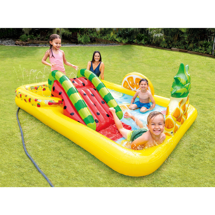 Intex Fun 'N Fruity Outdoor Inflatable Kiddie Pool Play Center with Water Slide