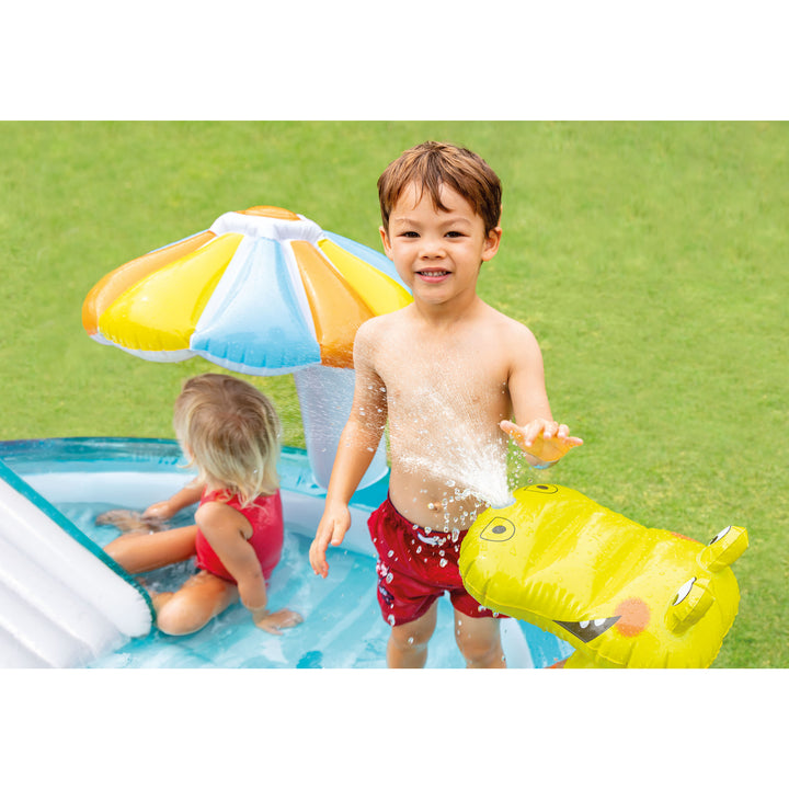 Intex Gator Outdoor Inflatable Kiddie Pool Water Play Center with Slide (Used)