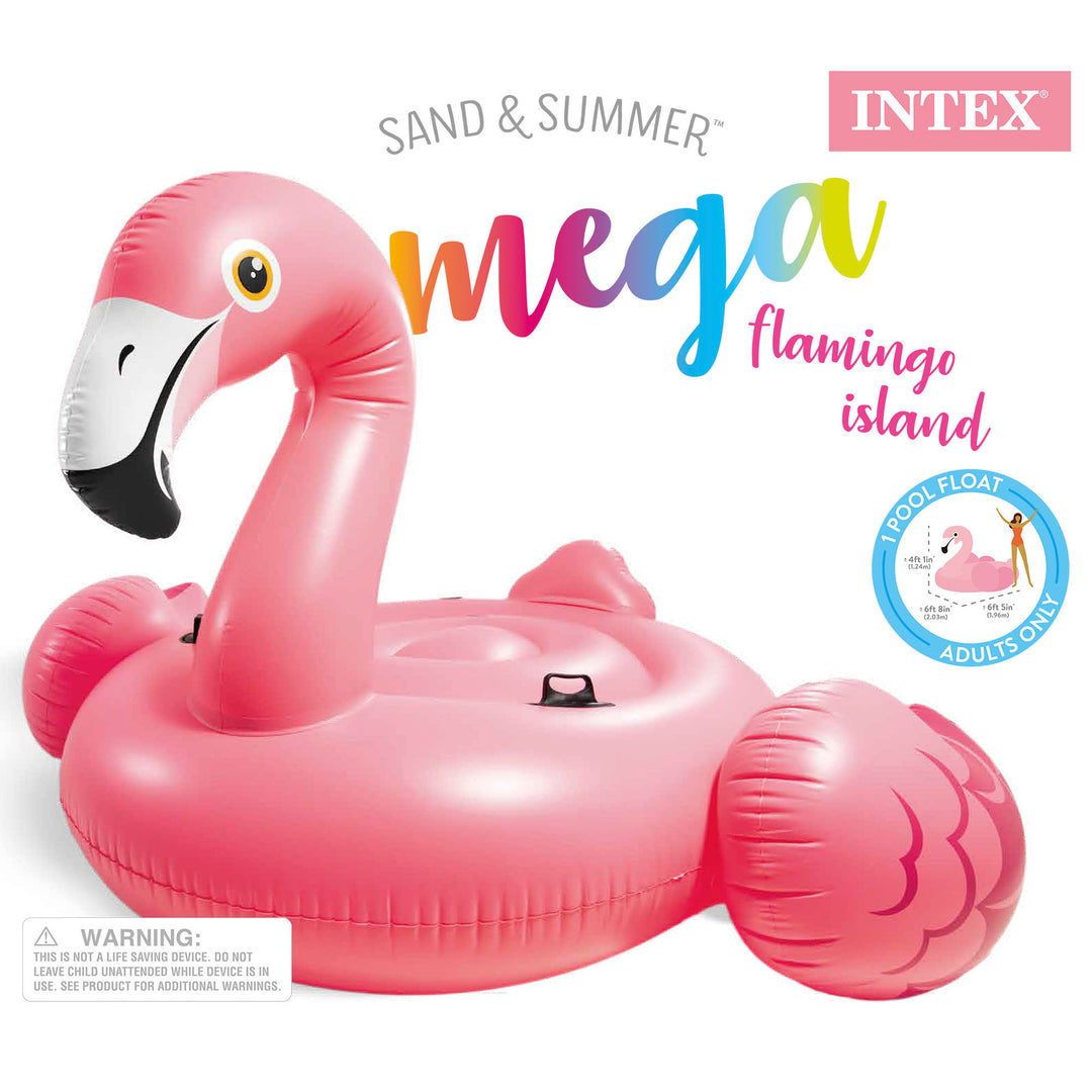 Intex Giant Inflatable 80 Inch Mega Flamingo Island Ride On Pool Float (Used)