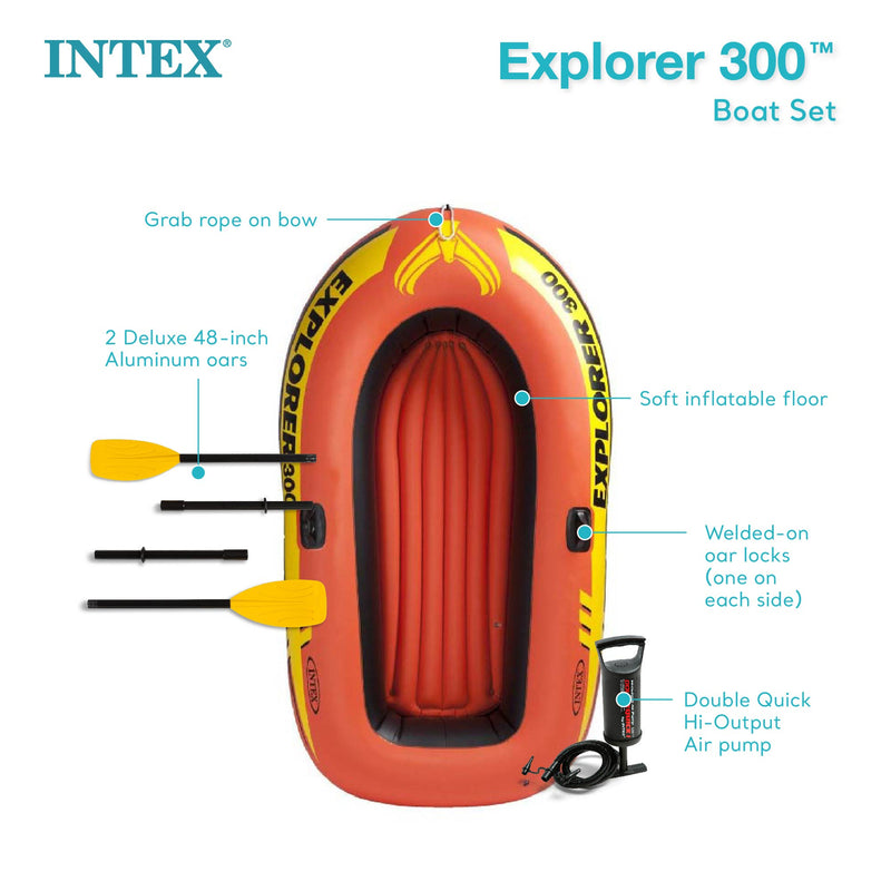 Intex Explorer Compact Inflatable Fishing 3 Person Raft w/ Pump & Oars (Used)