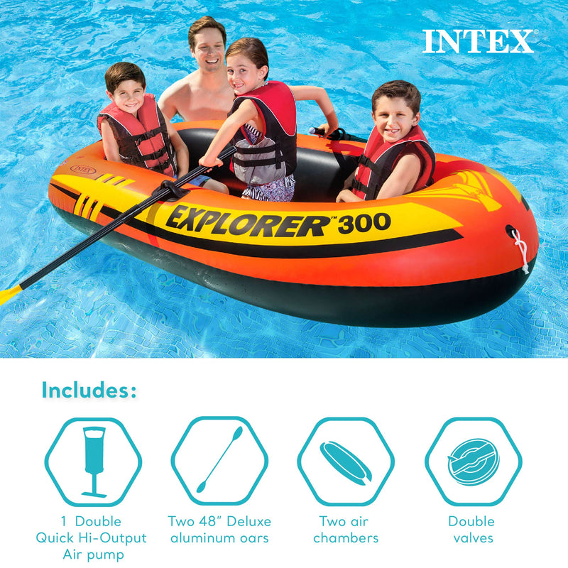 Intex Explorer 300 Inflatable Fishing 3 Person Raft Boat Pump & Oars (For Parts)