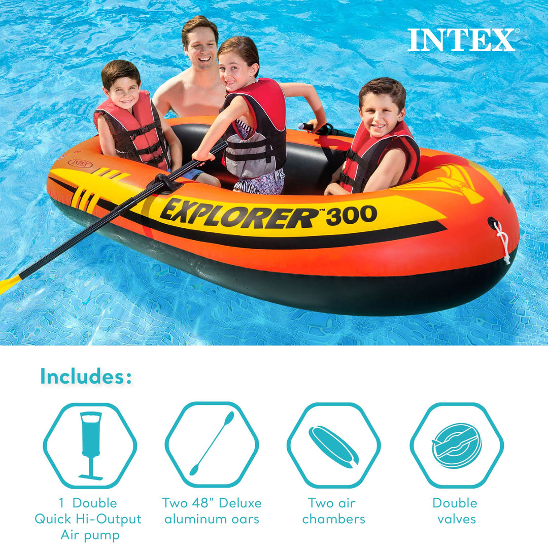 Intex 300 Compact Inflatable Fishing 3 Person Raft Boat w/ Pump & Oars(Open Box)