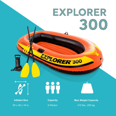 Intex Explorer 300 Compact Inflatable Three Person Raft Boat (Open Box) (4 Pack)