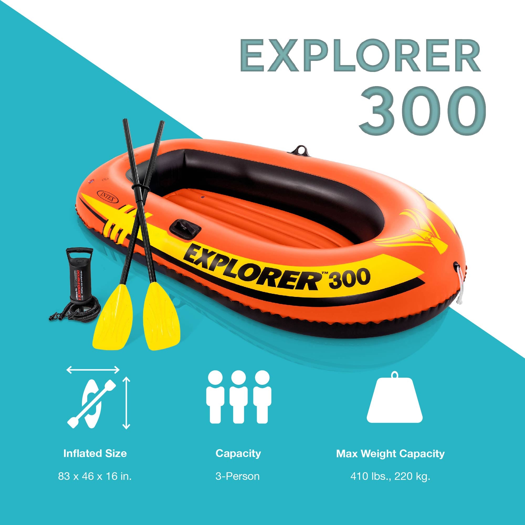 Intex Explorer 300 Compact Inflatable Three Person Raft Boat (Open Box) (3 Pack)