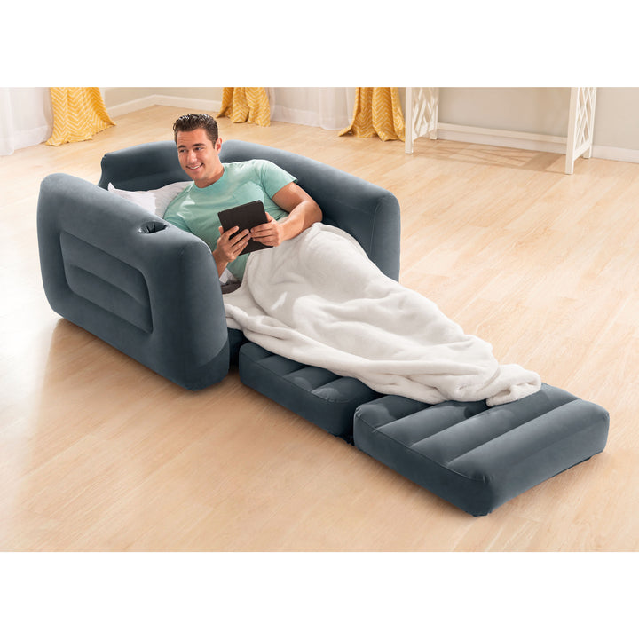 Intex Queen Size Inflatable Pull-Out Sofa Bed Couch and Chair Sleeper, Dark Gray - VMInnovations