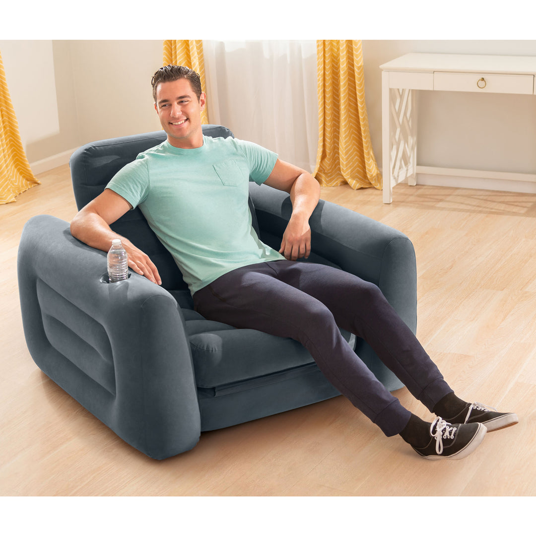 Intex Queen Size Inflatable Pull-Out Sofa Bed Couch and Chair Sleeper, Dark Gray - VMInnovations