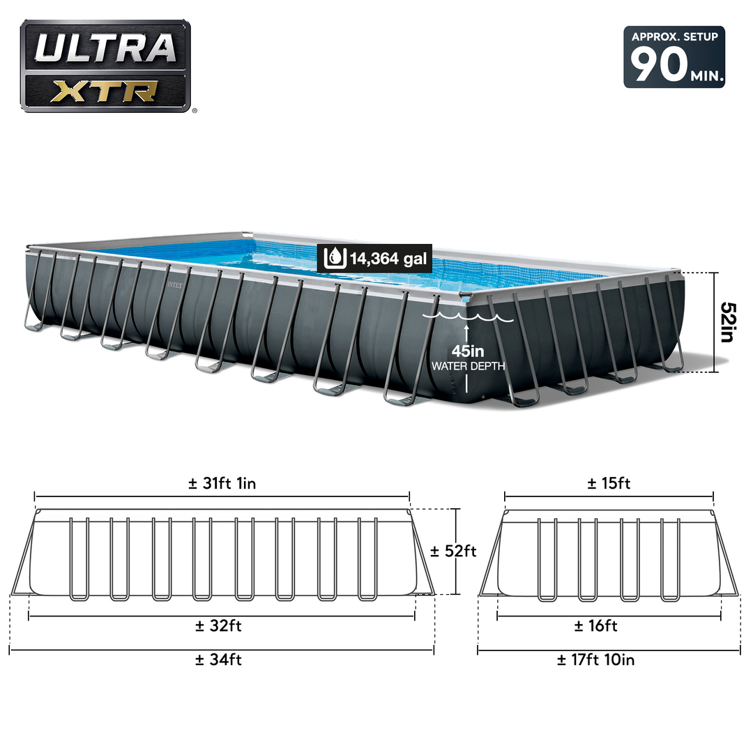 Intex 32' x 16' x 52" Ultra XTR Rectangular Above Ground Pool, Gray (Open Box)