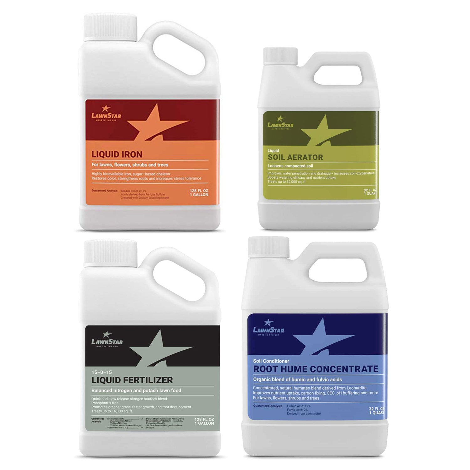 LawnStar Liquid Iron, 15-0-15 Fertilizer, & Root Hume, 1 Gal & Soil Aerator,1 Qt - VMInnovations