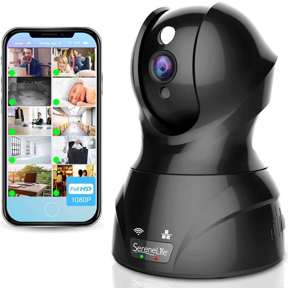 SereneLife IP WIFI 1080p HD Remote App Control Security Camera, Black (Open Box)