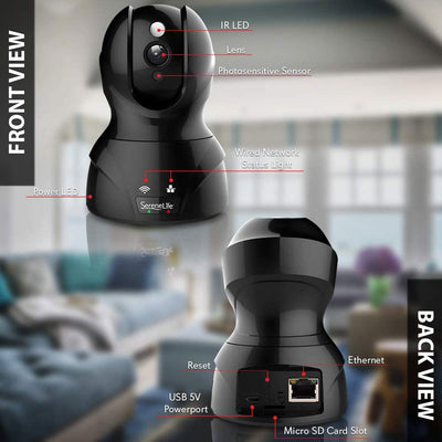 SereneLife IP WIFI 1080p HD Remote App Control Security Camera, Black (Open Box)