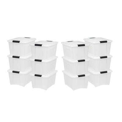 IRIS 12 Pack 32 Quart Stack and Pull Storage Container Box Bin System w/ Lids