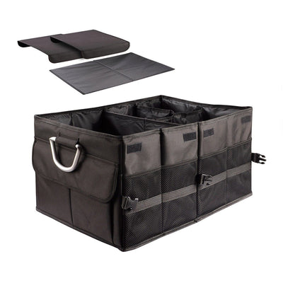 ISFC Car Trunk Organizer with Foldable Compartments and 2 Lids, Black (Open Box)