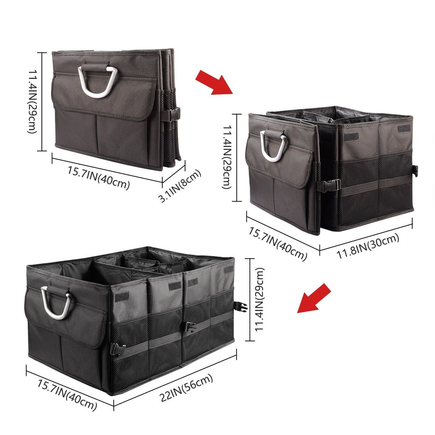 ISFC Car Trunk Organizer with Foldable Compartments and 2 Lids, Black (Open Box)