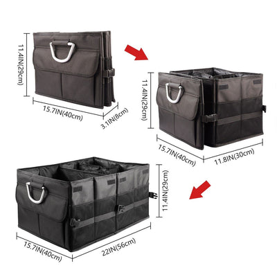 ISFC Car Trunk Organizer with Foldable Compartments and 2 Lids, Black (Open Box)