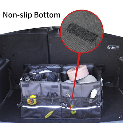 ISFC Car Trunk Organizer with Foldable Compartments and 2 Lids, Black (Open Box)