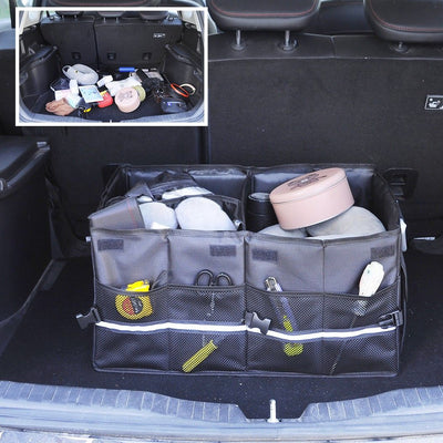 ISFC Car Trunk Organizer with Foldable Compartments and 2 Lids, Black (Open Box)
