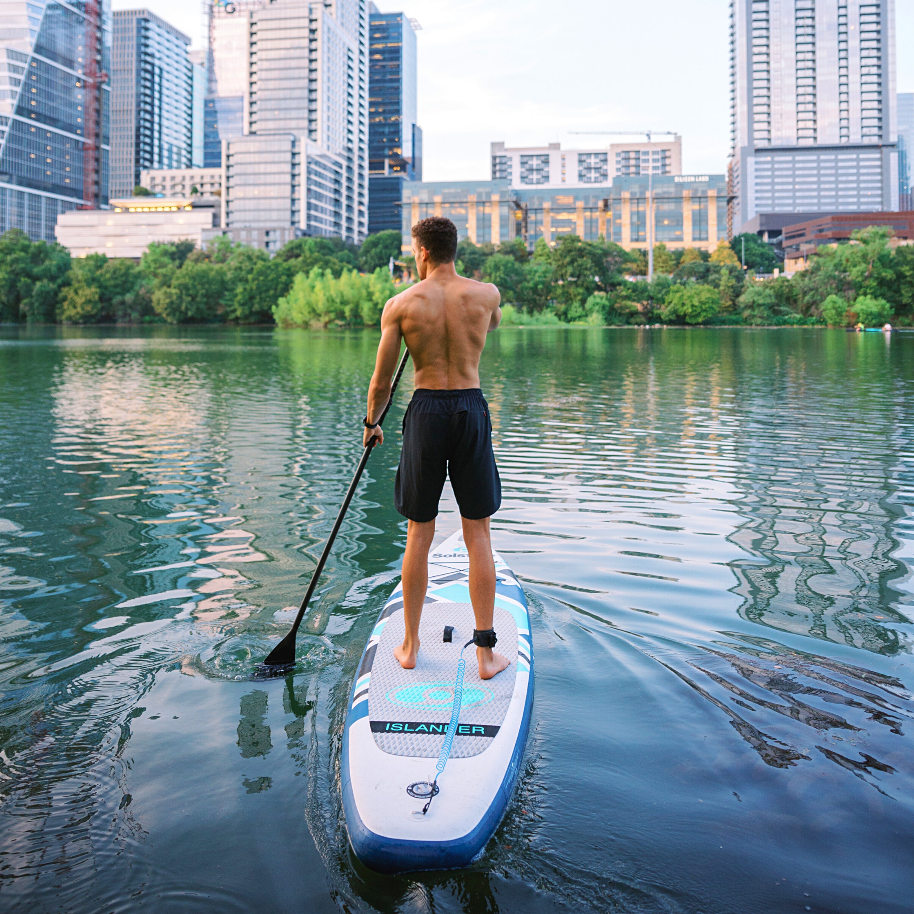 Solstice Watersports Islander 11 Foot Inflatable Stand-Up Paddle Board Kit, Teal - VMInnovations