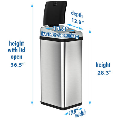 iTouchless 13 Gallon Touchless Garbage Trash Can, Stainless Steel (Open Box)