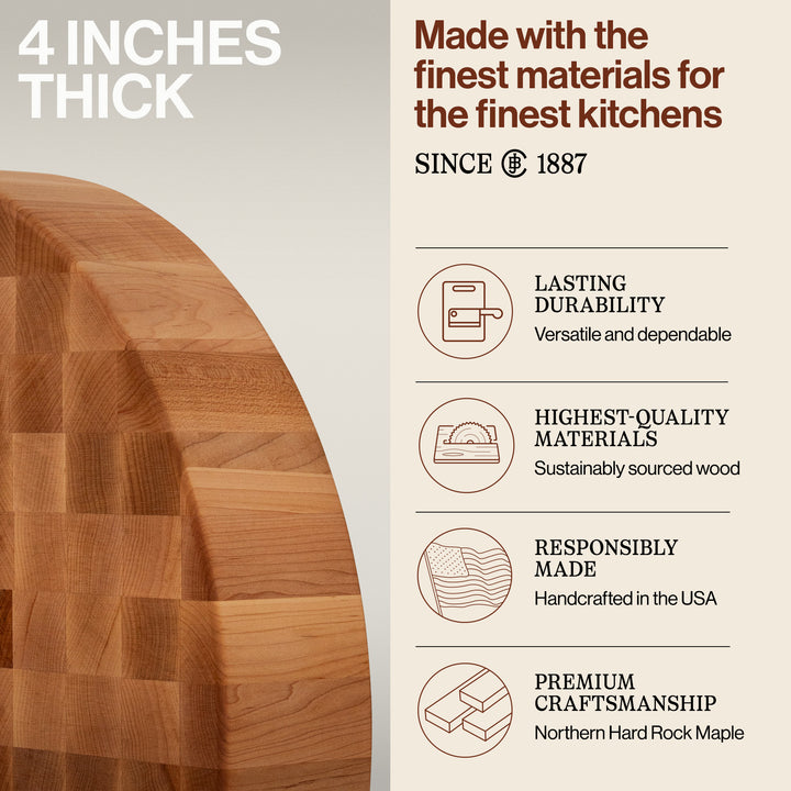 John Boos Medium Maple Wood End Grain Cutting Board for Kitchen, 24" x 24" x 4" - VMInnovations