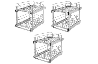 Rev-A-Shelf 18 Inch Pull Out 2 Tier Wire Baskets, Plated Chrome (3 Pack)