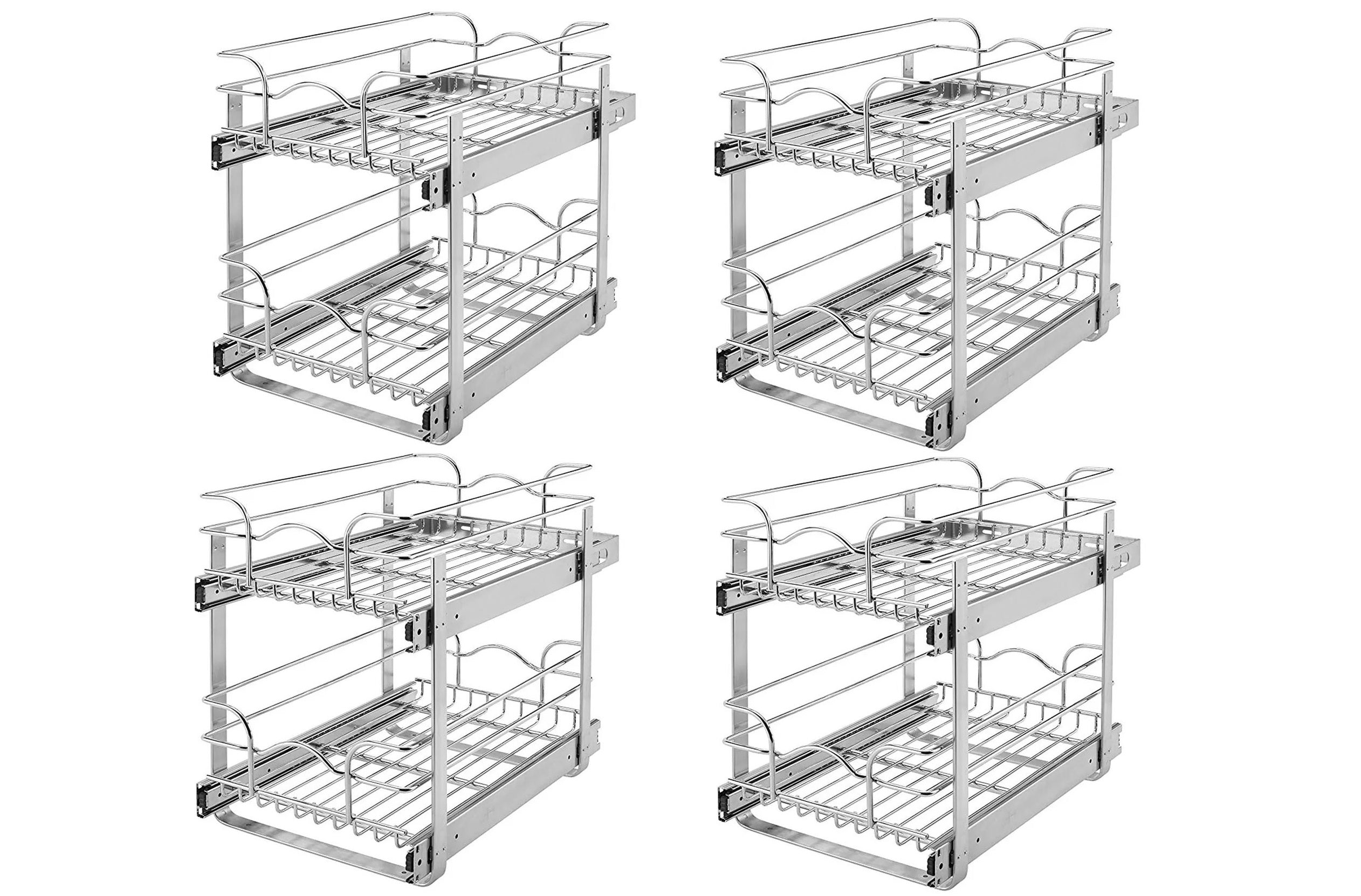 Rev-A-Shelf 18 Inch Pull Out 2 Tier Wire Baskets, Plated Chrome (4 Pack)