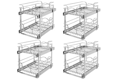 Rev-A-Shelf 18 Inch Pull Out 2 Tier Wire Baskets, Plated Chrome (4 Pack)