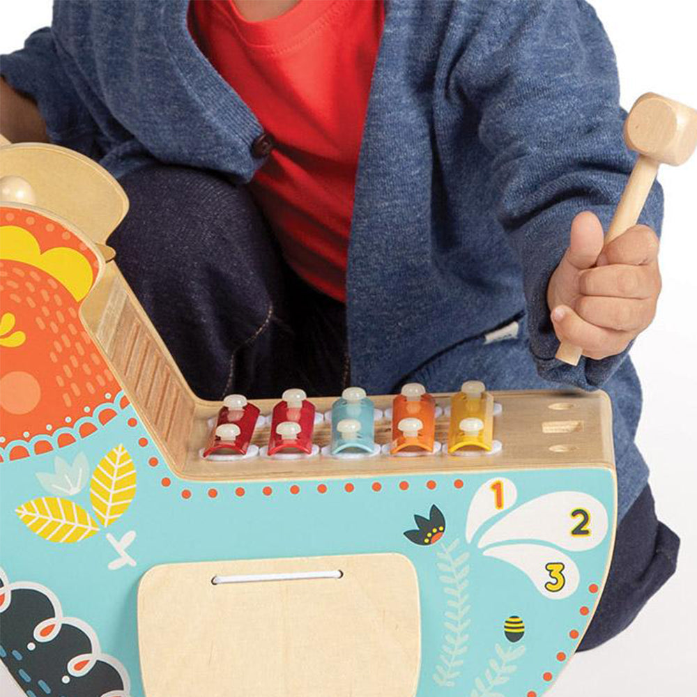 Manhattan Toy Musical Colorful Chicken Wooden Instrument with 5 Attachments