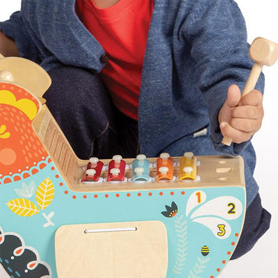 Manhattan Toy Musical Colorful Chicken Wooden Instrument with 5 Attachments