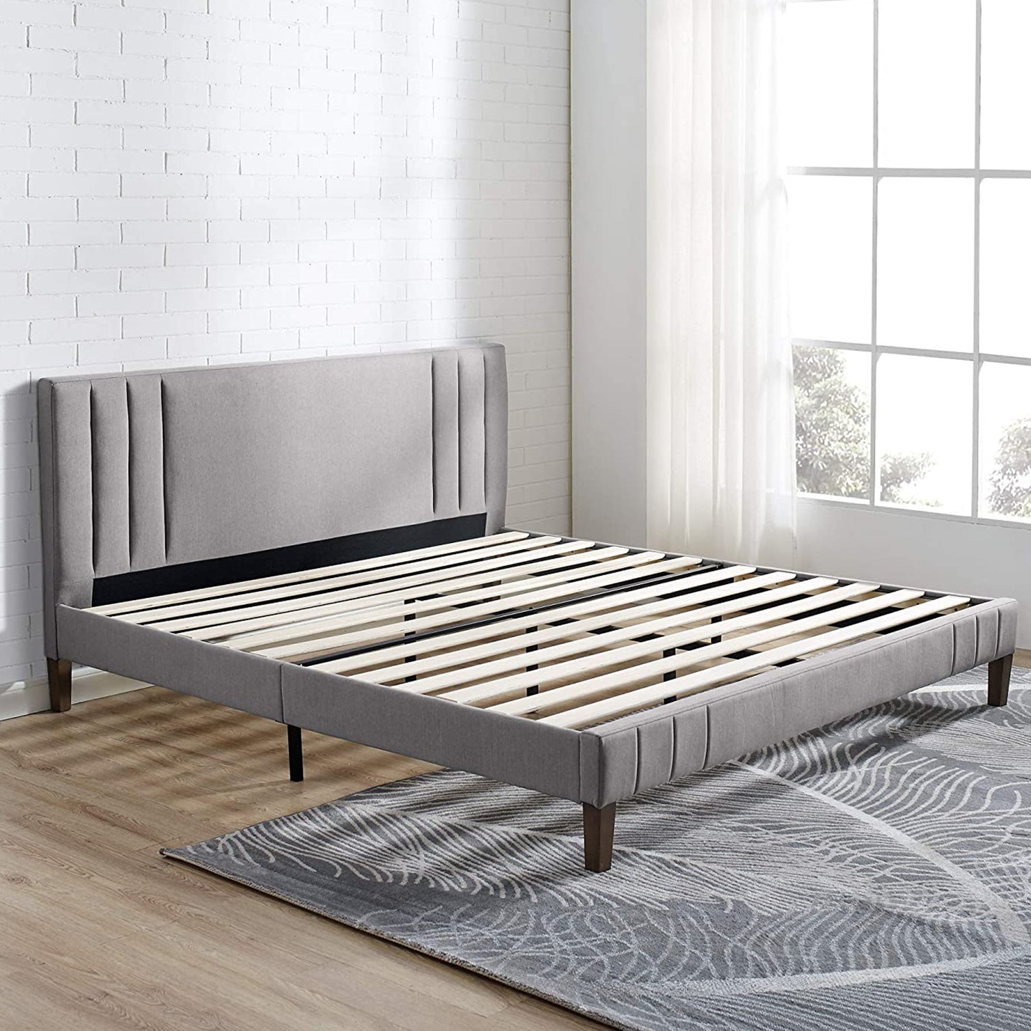 Classic Brands Chicago Tufted Upholstered Platform Bed Frame, King, Light Gray