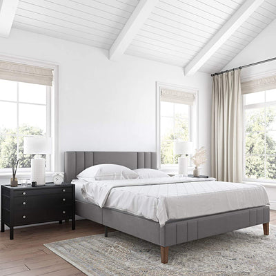 Classic Brands Chicago Tufted Upholstered Platform Bed Frame, King, Light Gray