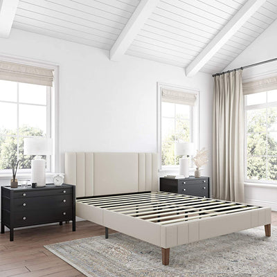 Classic Brands Chicago Tufted Upholstered Wood Platform Bed Frame, Queen, Shell
