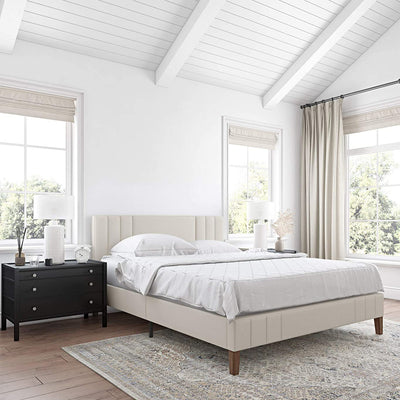 Classic Brands Chicago Tufted Upholstered Wood Platform Bed Frame, Queen, Shell