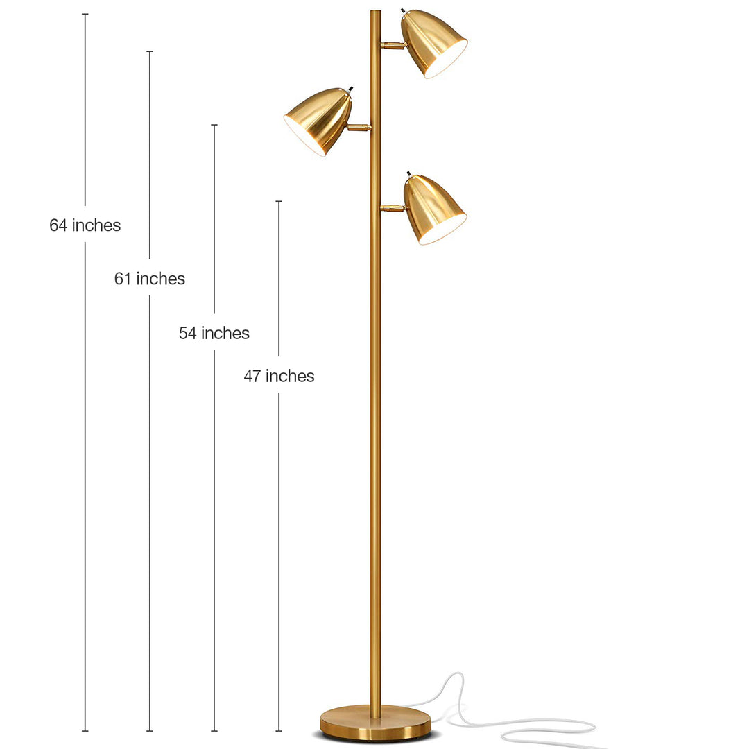 Brightech Jacob 3 Light Tree Floor Lamp Pole with LED Lights, Brass (Open Box)