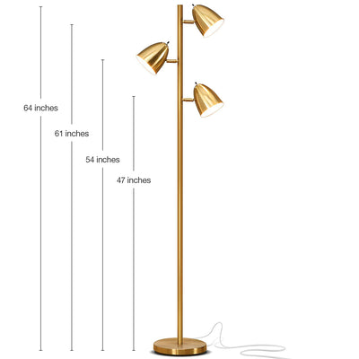 Brightech Jacob 3 Light Tree Floor Lamp Pole with LED Lights, Brass (Open Box) - VMInnovations