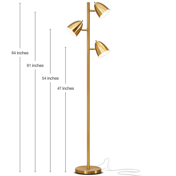 Brightech Jacob 3 Light Tree Floor Lamp Pole with LED Lights, Brass (Open Box)