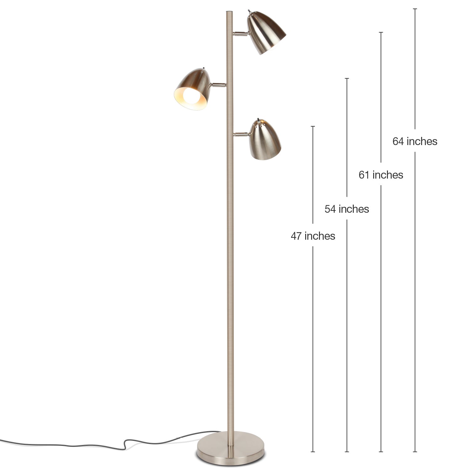 Brightech Jacob 3 Light Tree Floor Lamp Pole with LED Lights, Nickel (Open Box) - VMInnovations