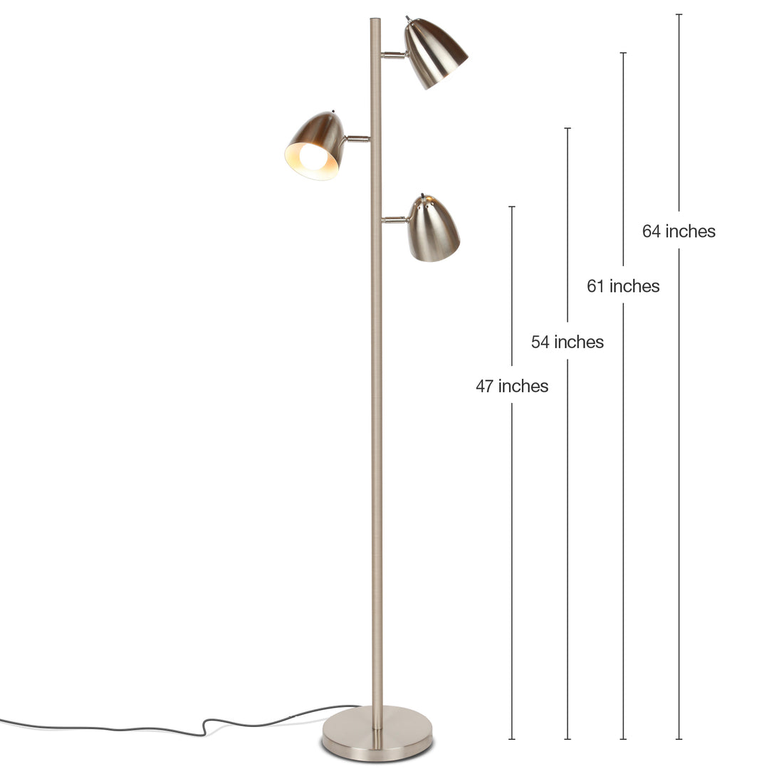 Brightech Jacob 3 Light Tree Floor Lamp Pole with LED Lights, Nickel (Open Box)