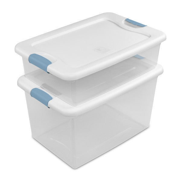 Sterilite 64 Qt Clear Plastic Stackable Storage Bin w/ White Latch Lid, 12 Pack - VMInnovations