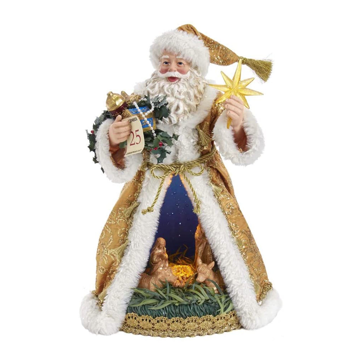 Kurt Adler 11.5 Inch Battery Operated Fabriche Nativity Scene Santa Figurine