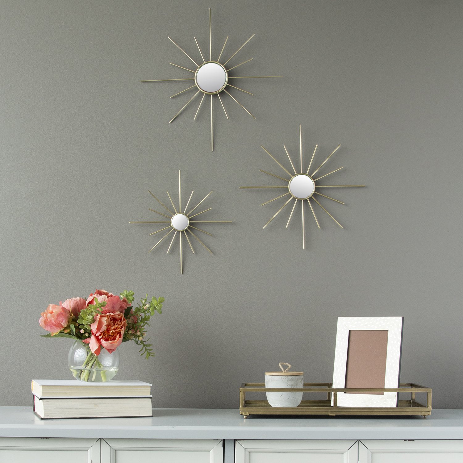 Stratton Home Mirror Metallic Modern Wall Art Decor Set of 3, Gold (Damaged)