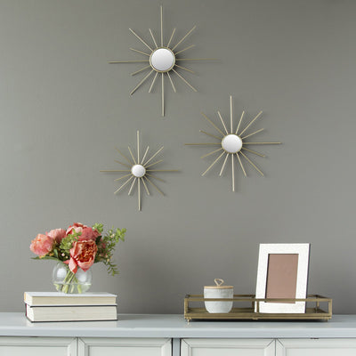 Stratton Home Mirror Metallic Modern Wall Art Decor Set of 3, Gold (Damaged)
