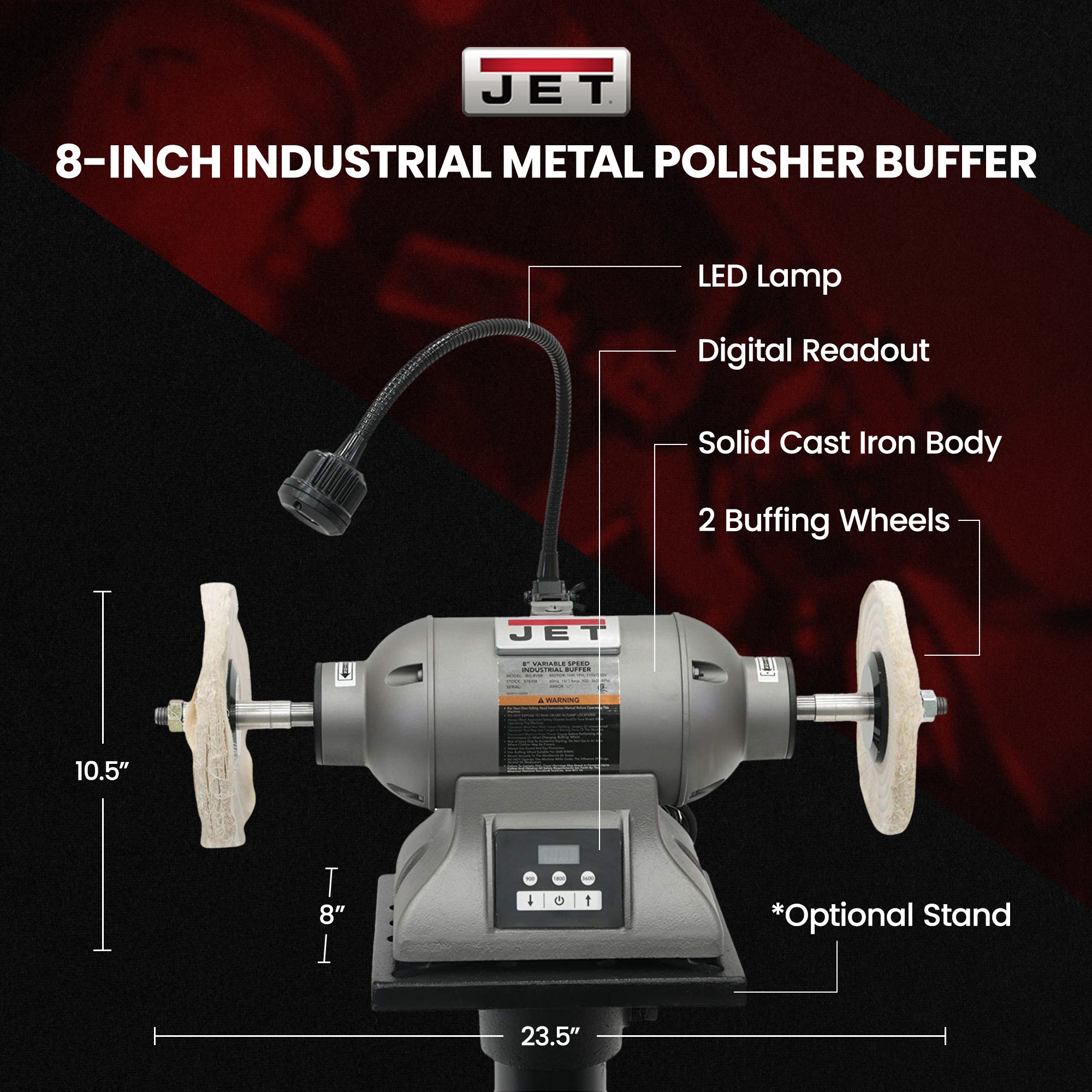 Jet 578218 8 Inch Variable High Speed Electric Industrial Metal Polisher Buffer