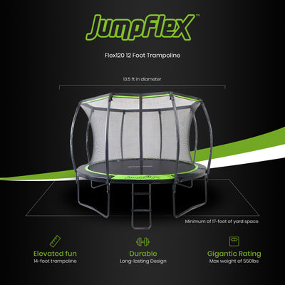Flex140 14 Foot Trampoline with Enclosure and Ladder, Black and Green (Open Box)