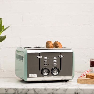 Haden Cotswold 4-Slice Wide Slot Steel Body Retro Toaster, Sage Green (Open Box)