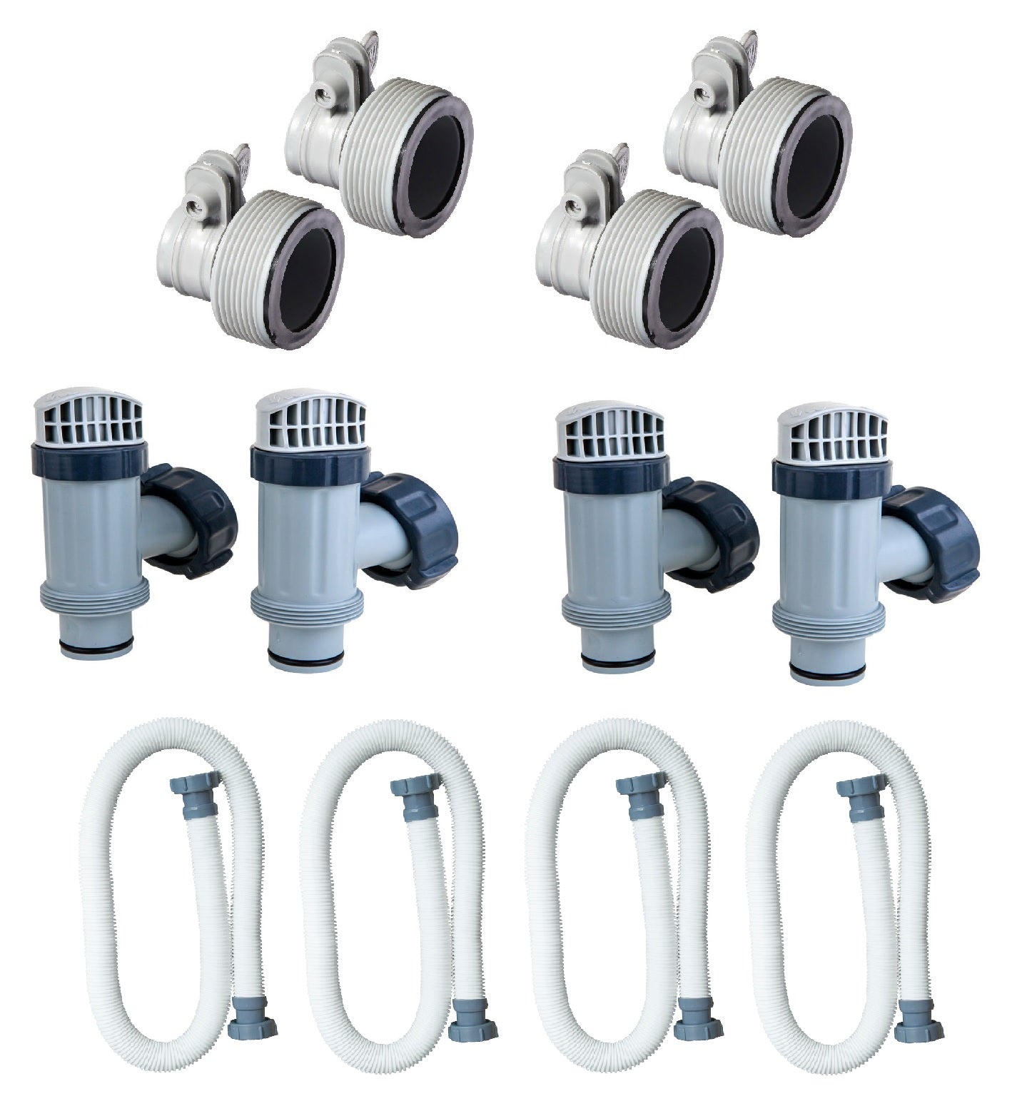 Intex Hose Adapter (2 Pack) w/ Valves (2 Pack) and Pool Hose - 59" (4 Pack)
