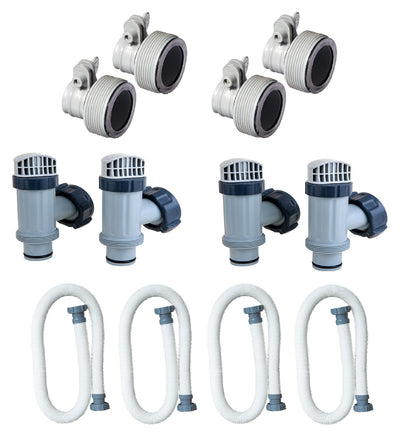Intex Hose Adapter (2 Pack) w/ Valves (2 Pack) and Pool Hose - 59" (4 Pack)