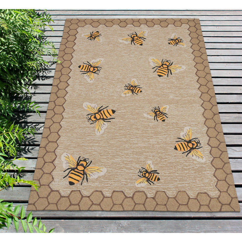 Liora Manne Natural Frontporch Indoor Outdoor Area Rug, Honeycomb Bee, 5&